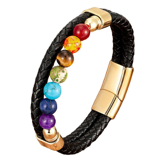 14 Various Natural Leather Chakra Beaded Stone Bracelet