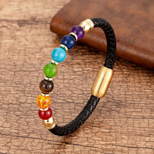 14 Various Natural Leather Chakra Beaded Stone Bracelet
