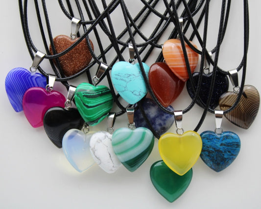 28 Various Natural Stone Heart Quartz Crystal Necklace